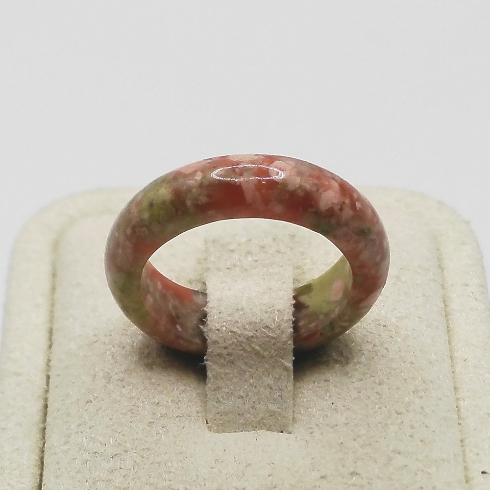 Unakite Gemstone Band Ring Natural Pink Green Stone Size 5.75 Minimalist Boho